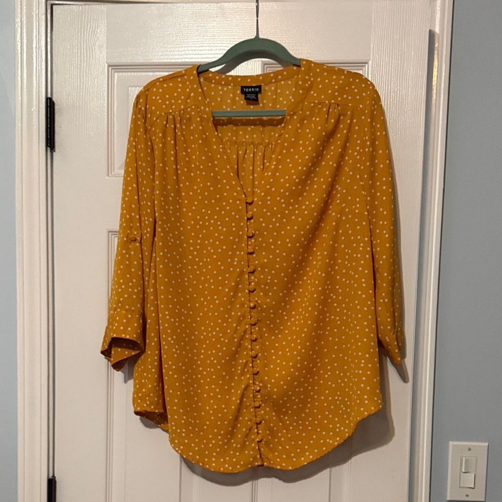torrid Mustard Polka Dot Button-Front Blouse